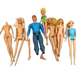 Lot of Broken Barbies & Body Parts Frozen Tinkerbell Disney For Parts Repair Fix
